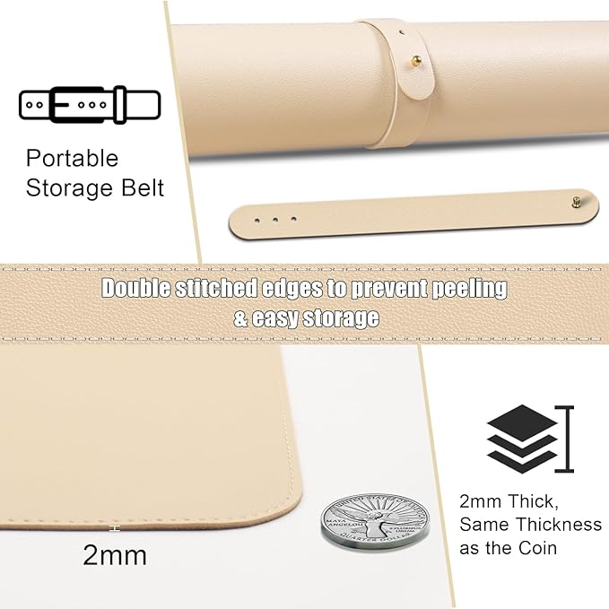 Non Slip Desk Mat, 31.5" x 15.7" PU Leather Desk Pad, Cork Desk Mat for Desktop, Desk Pad for Keyboard and Mouse, Ideal for Office and Home, Apricot