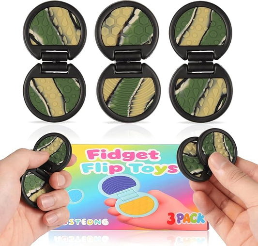 Fidget Toys Adults, Sensory Toys for Kids with Autism, Anxiety Relief Items for ADHD Stress Relief, Fun Fidgets for Teens Textured & Flip Slider - Treasure Box Toys for Classroom (3pcs-Camo)