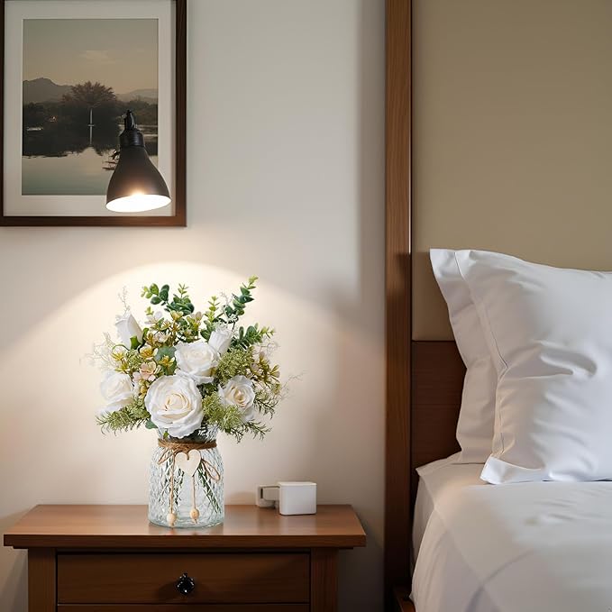 Fake Flowers in Vase,Faux Flowers for Vase,Artificial Silk Roses,Dining Table Centerpiece Decor,Flower Arrangements for Home Decor,Kitchen Decor