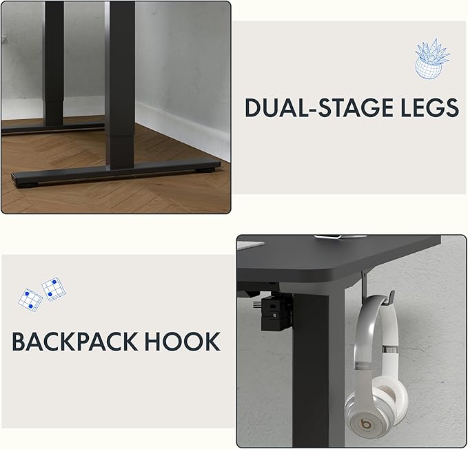 FLEXISPOT Standing Desk with 48 x 24” One-Piece Desktop, Adjustable Height Computer Desk for Home Office (Black Frame+ Black Top, One Package)