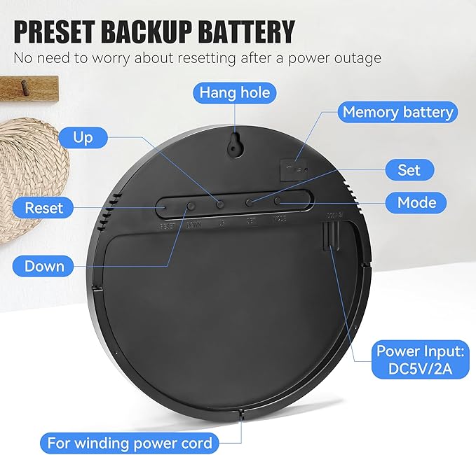 Kasbin 12” Smart Digital Wall Clock with App Control, Auto Brightness, Dual Alarm, Date/Temp(°F/°C) Display - 12 RGB Colors for Bedroom, Living Room, Office, Ideal Gift for Seniors