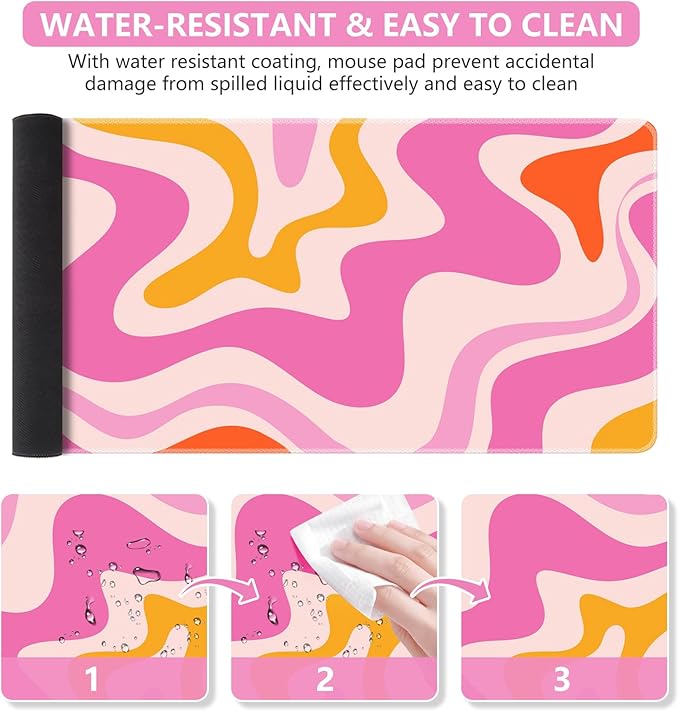 iCasso Large Mouse Pad (35.4x15.7 in), Desk Mat Gaming Mousepad with Stitched Edges, Keyboard Mouse Mat Desk Pad for Work, Game, Office, Home-Pink Topographic