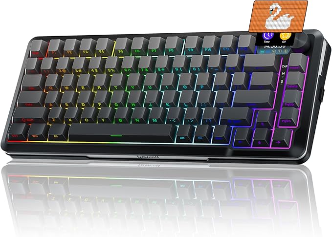 Redragon Wireless Mechanical Keyboard, Gasket RGB Gaming Keyboard with Screen & Knob, 3-Modes (Bluetooth/2.4G/Wired) 81 Custom Keys, Thick Pre-Lubed Linear Switch, Side Printed PBT Keycaps, K708GG-Pro