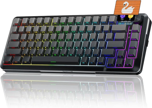 Redragon Wireless Mechanical Keyboard, Gasket RGB Gaming Keyboard with Screen & Knob, 3-Modes (Bluetooth/2.4G/Wired) 81 Custom Keys, Thick Pre-Lubed Linear Switch, Side Printed PBT Keycaps, K708GG-Pro