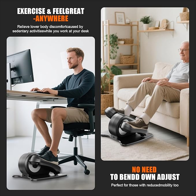 Motorized Under Desk Elliptical Pedal Exerciser – Compact Seated Leg & Foot Trainer with Remote Control – Quiet Electric Exercise Machine for Seniors, Rehab & Office Use