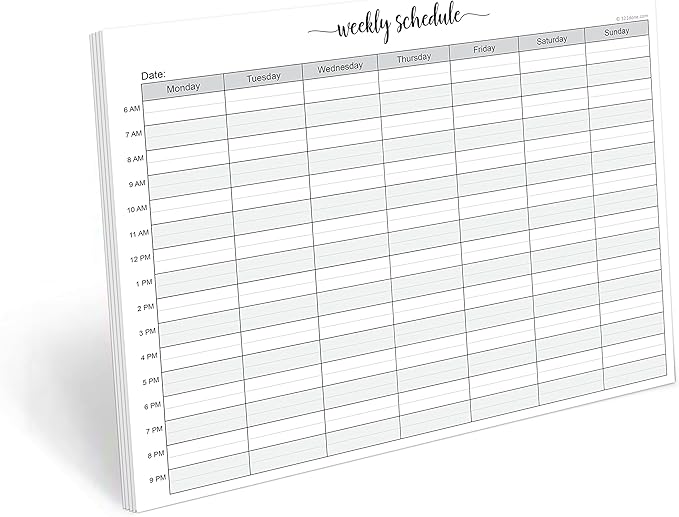 321Done Weekly Schedule Planning Notepad - 50 Sheets (8.5x11) – Hourly Appointment Productivity Weekly Planner Tear-Off Note Pad - Cute Simple Script Large Letter Size - Made in the USA