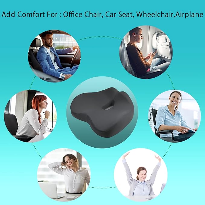 Pressure Relief Seat Cushion for Long Sitting Hours on Office, Home Chair, Car Memory Foam Office Chair Cushion for Back, Coccyx, Tailbone Pain Relief（Black）