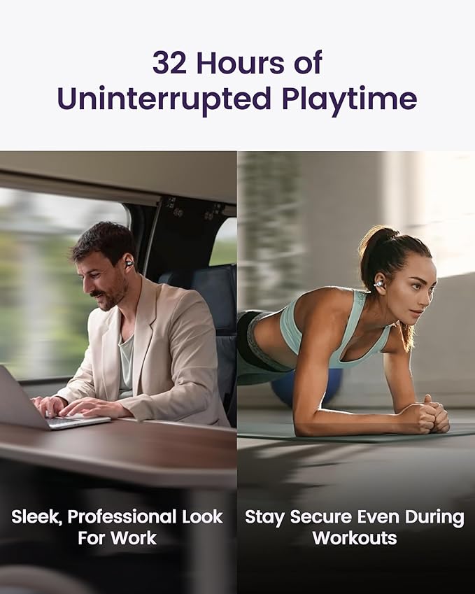 StarClip Open-Ear Wireless Bluetooth Headphones, Clip-On Earbuds, 4D Panoramic Sound, Clear Calls, Lightweight, Secure Fit, IP54 Water-Resistant Ear Grips for Workout and Daily Use, Gray