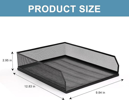Stackable Paper Tray Organizer for Desk,Metal Mesh Wire Letter Tray, Letter Trays Organizers, Front-Load Paper Holder Storage for Office, School, Home,2 Pcs