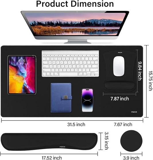 MOSISO Keyboard Mouse Pad Set, Large Gaming Mousepad&Keyboard Wrist Rest&Mouse Wrist Rest&Coaster, Ergonomic Non-Slip Mousepad&Easy Typing Cushion with Memory Foam for Home Office, Black