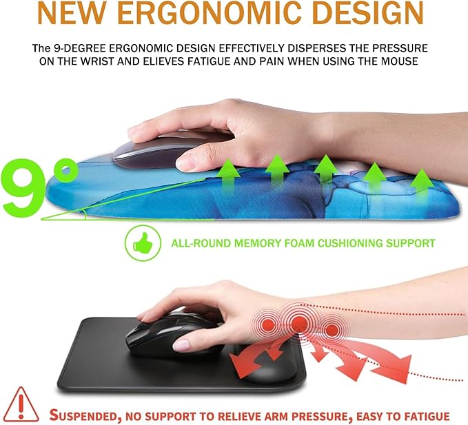 Ergonomic Mouse Pad Wrist Support,Upgrade Mousepad with Massage Design,Non-Slip PU Base Desktop Mouse Pads for Pain Relief, Computer, Office & Home,12 x 8 in（F-Pretty Marble）