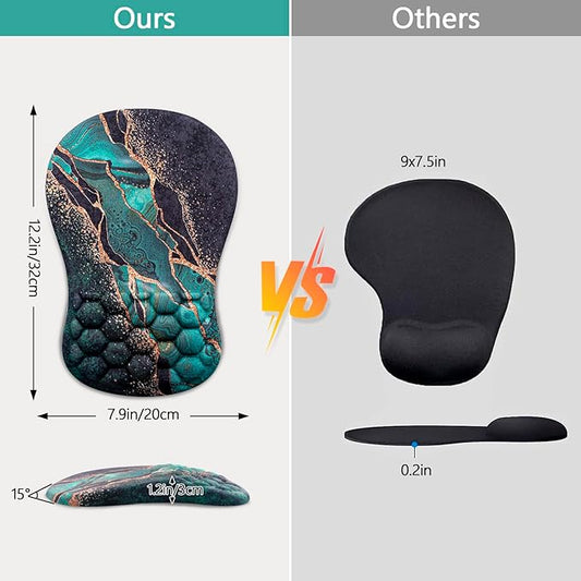 Ergonomic Mouse Pad with Wrist Rest, Comfortable Laptop Mouse Pad, Pain Relief Non-Slip PU Base Green Gold