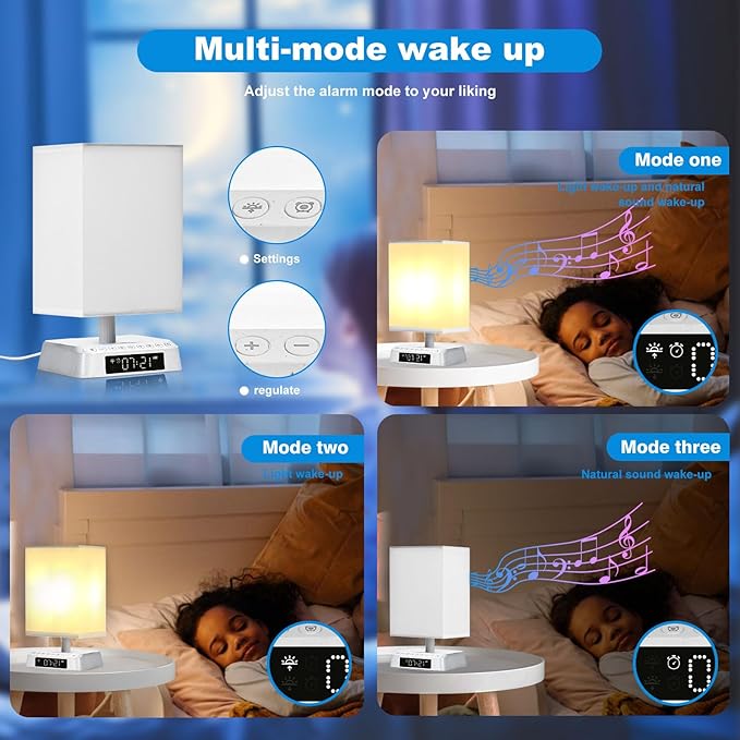Bedside Table Wake up Light Alarm Lamp APP Control Sound and Light Awakening Sunrise Alarm Clock lamp Bioclock Adjustment LED lamp Built-in White Noise nightstand Lamp 3 Color Adjustable