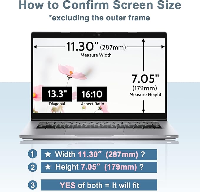 IPROKKO 13.3 Inch Privacy Screen for HP, Dell, Acer, Lenovo, ThinkPad, Asus, Envy, Latitude, Pavilion, Xps - Removable 16:10 Aspect Laptop Privacy Shield - Anti Blue Light Glare Filter