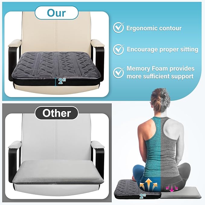 Seat Cushions for Office Chairs,Ultra Thick(2.5" Inch) Dual-Layer Gel &Memory Foam Wheelchair Cushions for Long Sitting, Non-Slip Cover Chair Seat Pads for Office, Computer Desk,Car & Truck