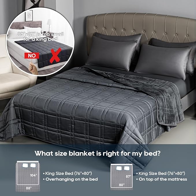 King Size Weighted Blanket 45lb(88''x104'', Dual-Sided), Cozy Warm Velvet & Cooling Tencel Fabric Reversible King Weighted Blanket for Adults & Couples All Season Use - Carry Bag Included, Dark Grey