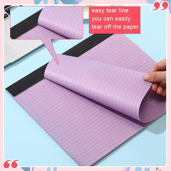 Lincia 6 Pcs 11" x 9.5" Legal Pads College Ruled Notepad Landscape Notebook Horizontal Lined Notebook 80 Gsm Assorted Colors Paper Pastel Writing Pads for School Office, 40 Sheet (Childish Color)