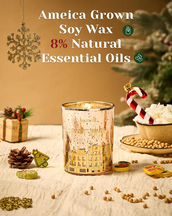 M&SENSE Home Sweety Home Scented Wooden Wick 18oz Cinnamon Apple Winter Scented Clean Natural Soy Wax Candle, 100 Hours Burn Aromatherapy Large Candle for Christmas Housewarming Bathroom Bedroom