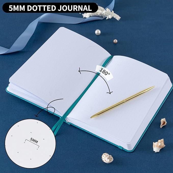 Dot Grid Journal with 160GSM Thick Paper, 192 Pages, A5 Dotted Notebook for Work, School, Travel | 180° Lay Flat, Foil Stamped Cover, Elastic Band, 2 Bookmarks & Inner Pocket (Light Blue)