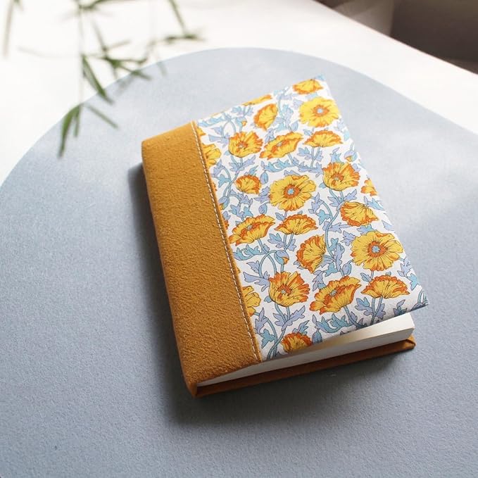 Flower Notebook, Hardcover Journal, Ruled Notebook, A5, 6x8, Floral Printed Fabric Cover, Personal Journal, Lay Flat, Gratitude Journal, Orange Notebook, Sunflower Gifts for Women