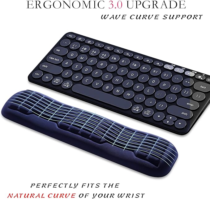 UnivoColors Memory Foam Keyboard Wrist Rest,Latest 3.0 Wave Curve Design,High-Resilience Memory Foam Non-Slip Base,Fits Compact Keyboards,Ideal for Work and Gaming(Navy)