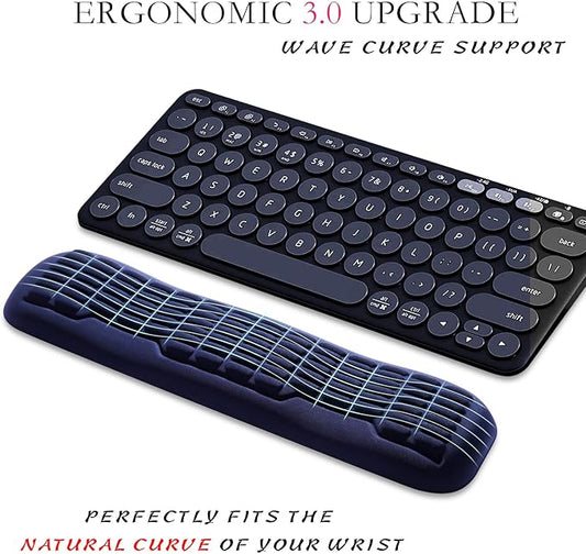 UnivoColors Memory Foam Keyboard Wrist Rest,Latest 3.0 Wave Curve Design,High-Resilience Memory Foam Non-Slip Base,Fits Compact Keyboards,Ideal for Work and Gaming(Navy)