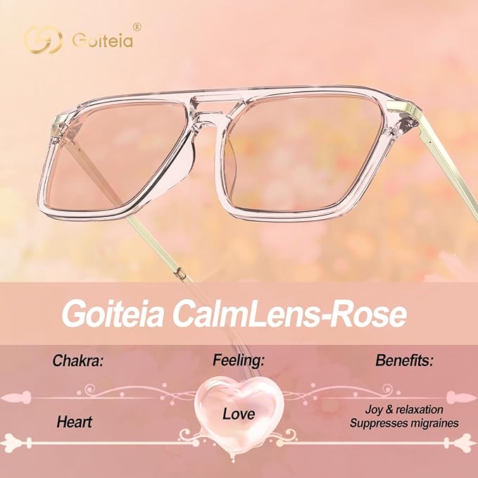 Goiteia FL-Rose Migraine Glasses,Blocks 480–520 nm Light, Light Sensitivity Glasses for Fluorescent LED Glare,Photophobia