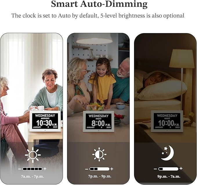 10.1'' Digital Clock, 1280*800p HD Extra Large Display, Dementia Clock For Seniors, 10 Reminders & 6 Alarms, Auto Dimming & DST, Remote Control, Digital Clock With Date, Time, Day Of Week, White