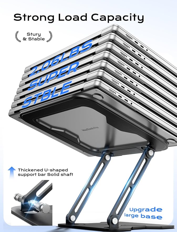 Adjustable Laptop Stand for Desk, Metal Foldable Laptop Riser, Portable Laptop Holder Mount, Ventilated Cooling Notebook Stand for MacBook Air Pro, All 10-16'' Notebooks Laptops Black