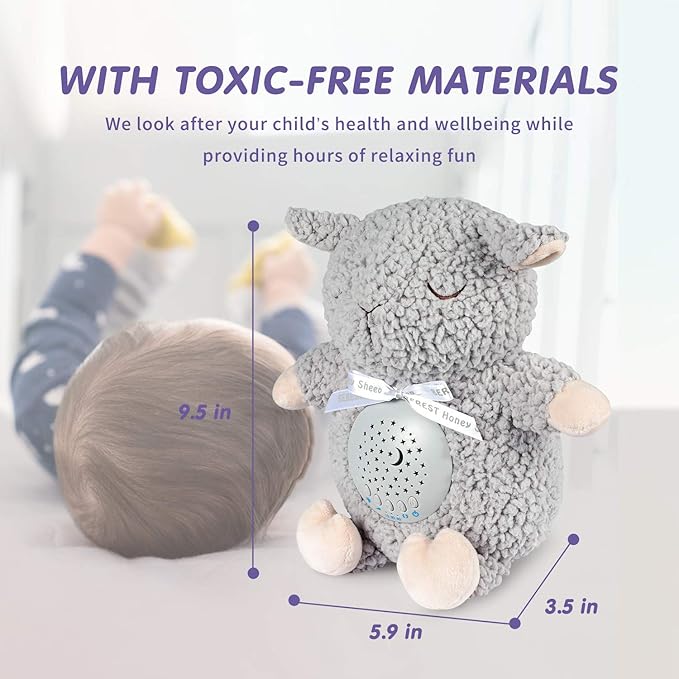 BEREST Baby Sleep Soother with Projector Night Light & Cry Sensor, Rechargeable Musical Plush Toy with White Noise, Heartbeat, Shushing for Newborns, Infants Shower Gift (A11-Projetor Grey Sheep)