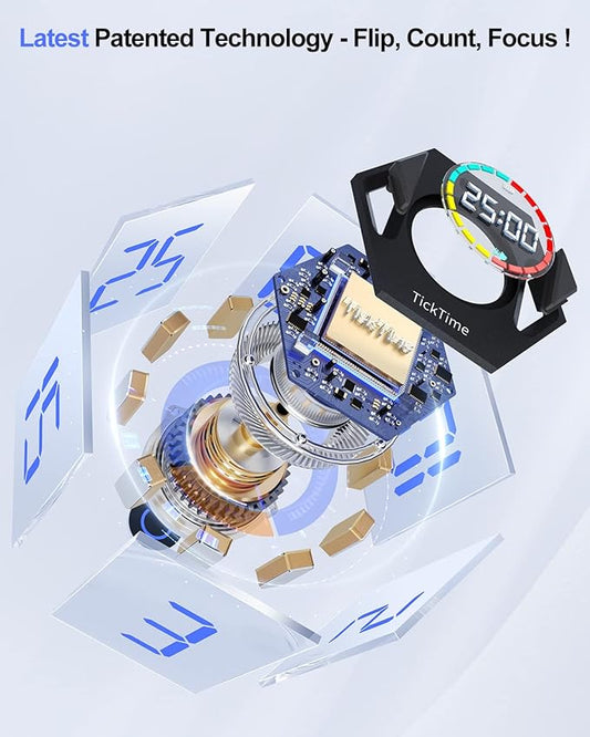 Ticktime Pomodoro Timer Cube, Hexagon Productivity Timer, Pause & Resume, Silent & Adjustable Sound Alert, for ADHD, Task, Work, Study, 3/5/10/15/25/30min & Custom Countdown - Gray