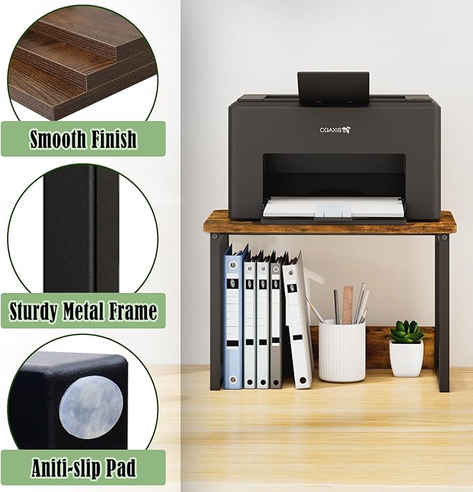MARTY Printer Stand with Storage for Desk, Desktop Printer Stand Shelf Organzier for Home/Office Heavy Duty Printer Riser Under Desk Small Printer Table for Fax Machine Copier Scanner(Rustic Brown)