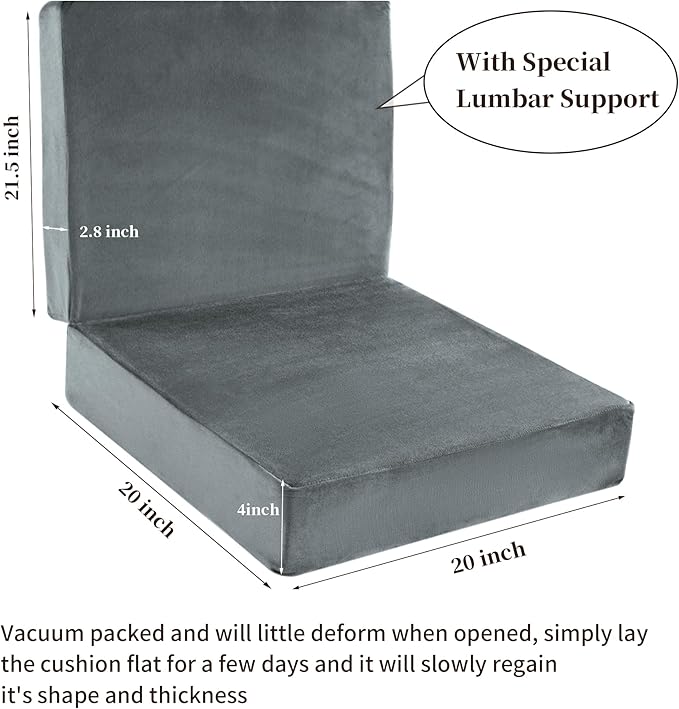 HOMBYS Foam Lumbar Support Pillow for Recliner with Recliner Chair Seat Cushion-Thick Seat Cushion for Elderly with Long Back Support, Extra Large & Non-Slip, Light Grey