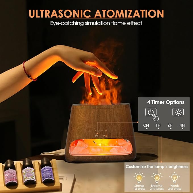 SALKING 2-in-1 Himalayan Salt Lamp Diffuser, Cool Mist Humidifier, Aromatherapy & Himalayan Salt Therapy, 100% Pure Himalayan Salt, Ultrasonic Essential Oil Diffuser with Ambient Glow, 150ml (Dark)