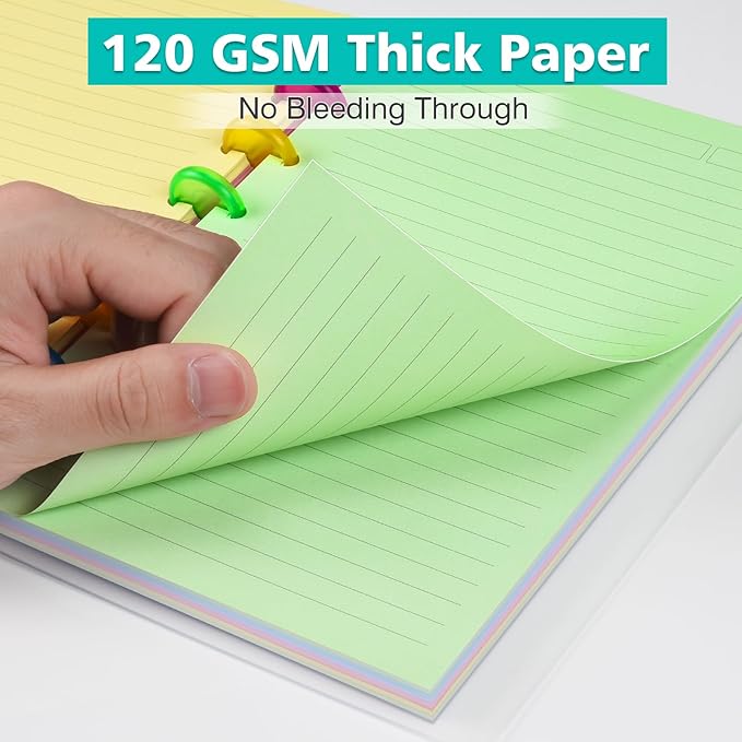 Letter Size 11 Discs 120gsm Discbound Refill Paper, Discbound 5 Colorful Line Papers, Disc Paper Refill, Loose-Leaf Papers, Disc Planner Inserts, 100 Sheets/200 Pages