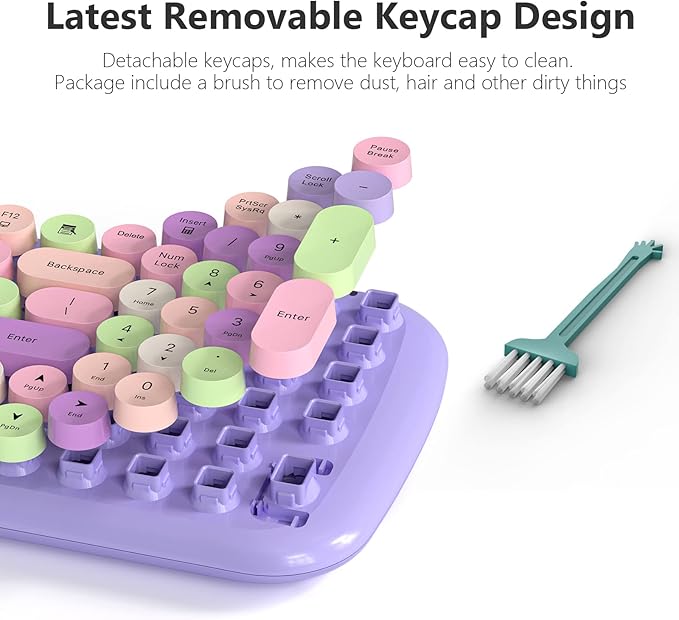 MOFII Wireless Keyboard and Mouse, Typewriter Full Size Keyboard with Number Pad and 2 in 1 USB Connected Mouse for Mac, Windows 7/8/10, Laptop, Desktop, PC, Computer (Purple Colorful)
