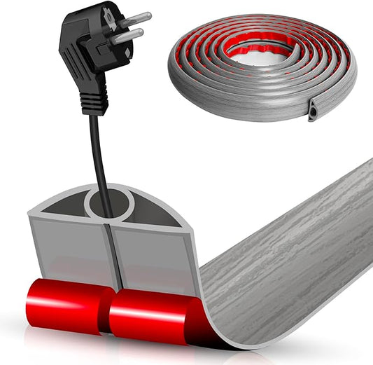 Floor Cord Cover Self Adhesive Cord Hider,10FT Cable Management, Extension Strip Protector for Wires, Prevent Cable Trips for Offices, Gyms, Exhibitions Cavity:0.3"(W) x 0.28"(H) Gray Wood