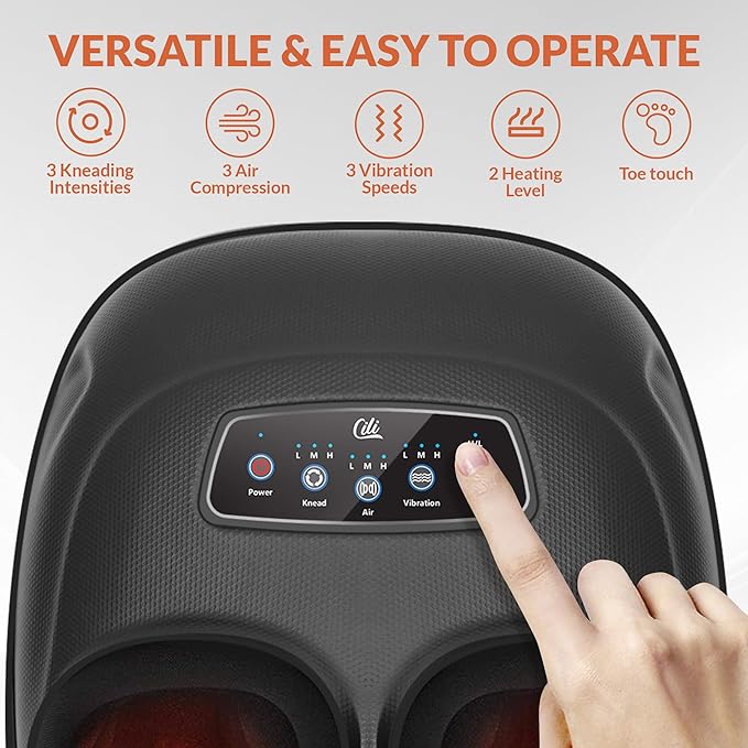 CILI Shiatsu Foot Massager Machine with Heat, Electric Feet Massager for Neuropathy, Independent Compression Rolling Vibration, Foot Warmer, Fits Up to Men Size 13, Gifts for Mom Dad