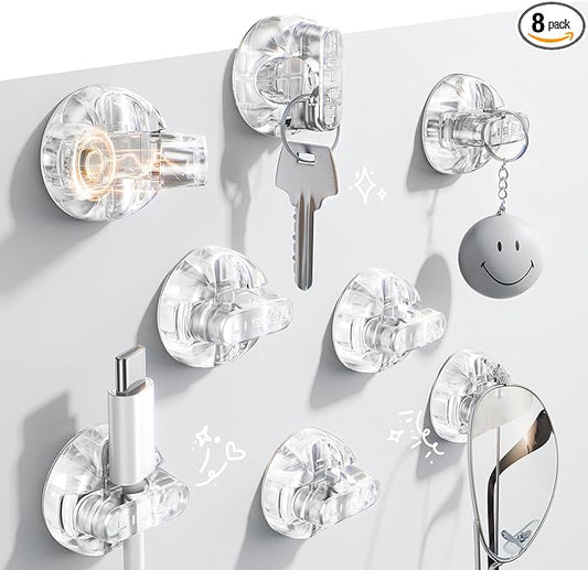 8-Pack Magnetic Cable Clips [1S Snap-On] Cord Holder, LISEN Desk Organizers and Accessories with 4 Extra Strong Adhesive Pads, Wire Organizer for Nightstand, Home, Wall, Car, Desktop,Transparent