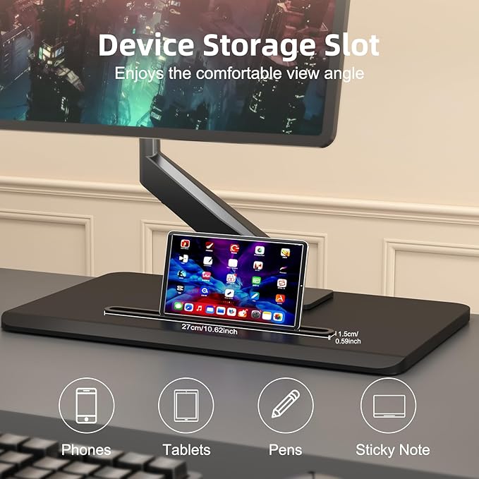 suptek Single Monitor Mount Gas Spring Arm Mount with Base,Free Standing Pneumatic Height Adjustable Monitor Desk Stand for 17 to 32 inch,Holds up to 22 lbs,Black(ML8)