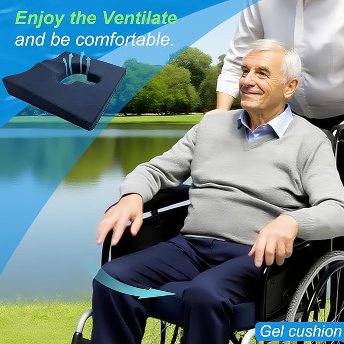 Gel Wheelchair Seat Cushion,Bed Sore Cushions for Butt,Relieve Sciatica,Back,Coccyx,Pressure Sore/Ulcer Pain Relief Pillow,Ergonomic Chair Cushion, Anti-Slip Cover Removable and Washing(Blue)