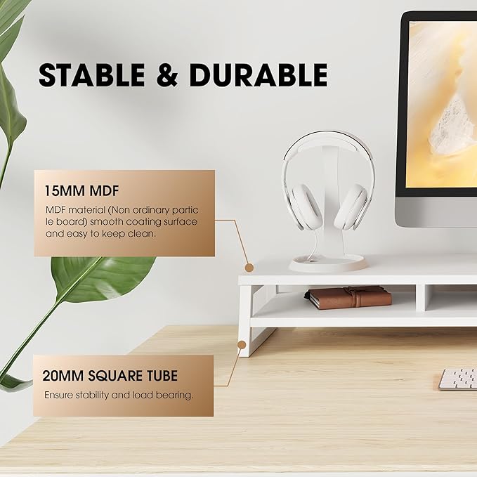 Fenge Dual Monitor Stand for Desk, 42.5in Large Monitor Riser for 2 Monitors, 2 Tier Computer Office Desk Top Shelf, Desktop Storage Stand for Laptop, PC, Computer, Printer