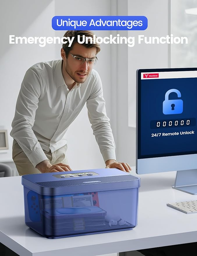 Vaydeer Safe Timed Lock Box, Phone Lock box with Timer Unplug from Phones, Video games, Social media, Snacks&Cravings,Self-Control Lockable Storage Box Boost Your Mental Health