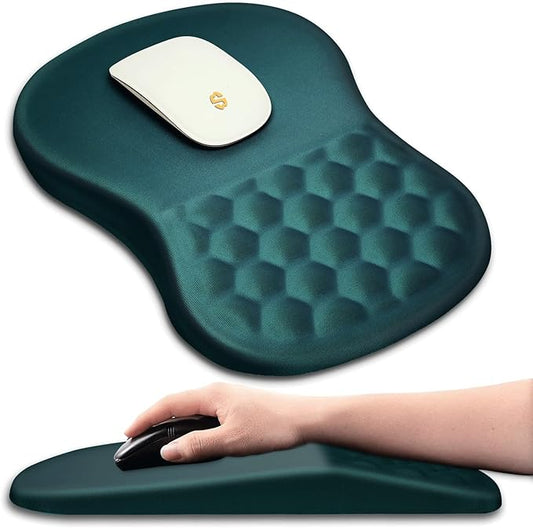 Ergonomic Wrist Rest Mouse Pad with Massage Design, Non-Slip Memory Foam, Relief for Carpal Tunnel Pain, Green