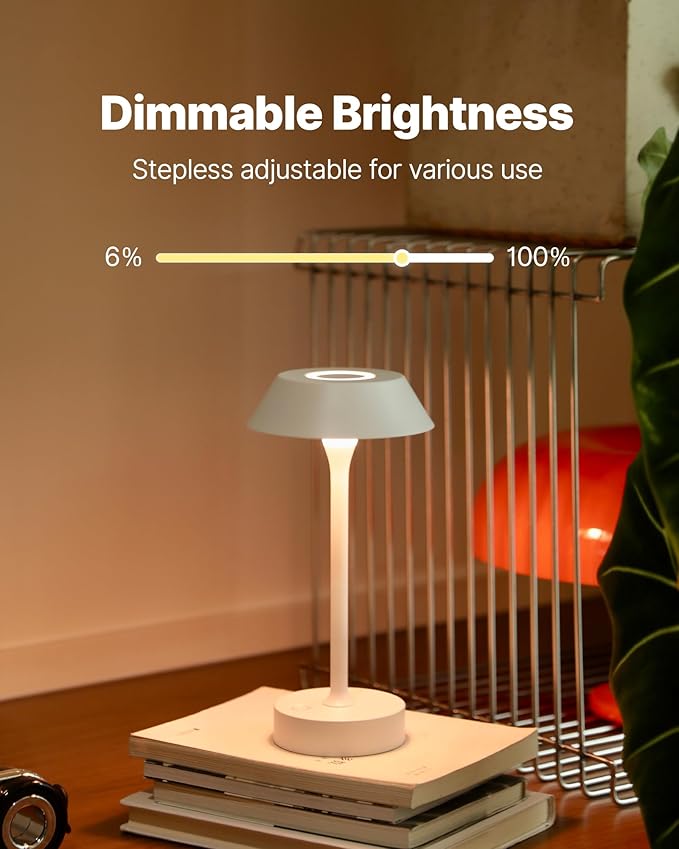 Elva Portable Table Lamp, Small Cute Cordless Rechargeable Table Lamp, 3W LED Dimmable Touch Light with 3-Color Temp, Modern Bedside Nightstand Light for Bedroom Ambient, White