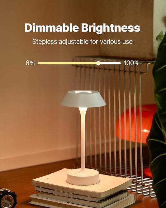 Elva Portable Table Lamp, Small Cute Cordless Rechargeable Table Lamp, 3W LED Dimmable Touch Light with 3-Color Temp, Modern Bedside Nightstand Light for Bedroom Ambient, White