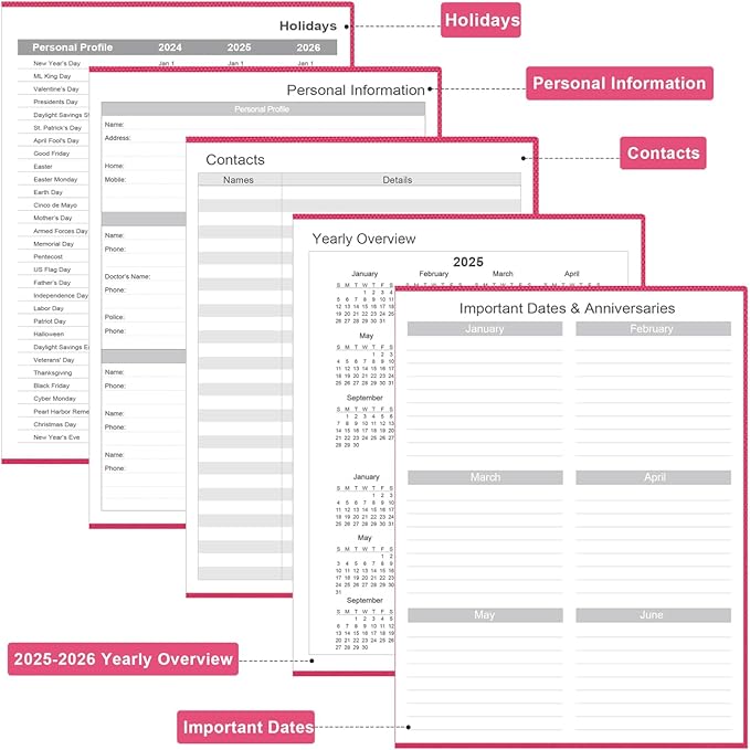 Daily & Monthly Planner for 2025 2026 or Anytime - ADHD Planner Two Pages Per Day, Daily Planner Undated to Increase Focus, Eliminate Overwhelm, Achieve Your Biggest Goals, 8.5'' × 11'', Pink