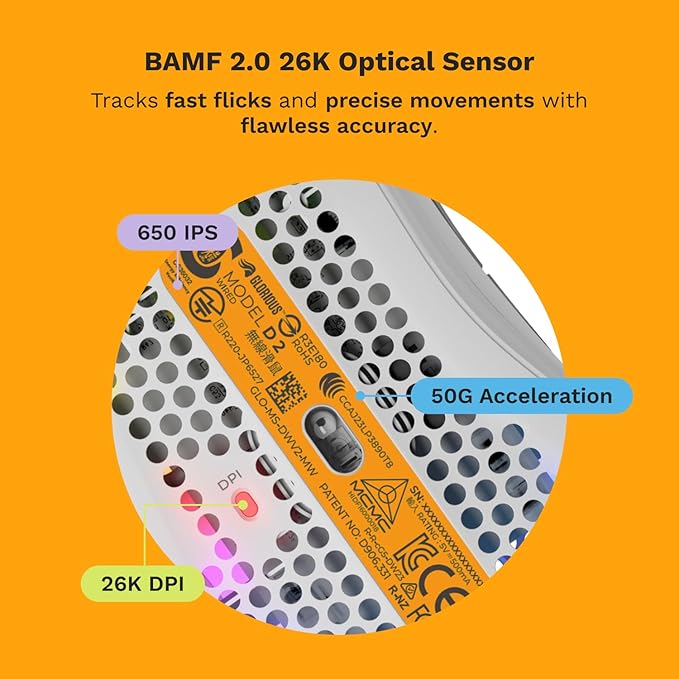 Glorious Gaming - Model D 2: Wired Ergonomic Mouse, Superlight 58g, 26K Optical Sensor, 6 Programmable Buttons, 80 Million Click Lifecycle, FPS, MMO, MOBA, Battle Royale (White)