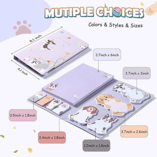 Hommie Cute Sticky Notes, Dog Sticky Notes Set Planner Dividers Self-Stick Notes Pads Animal Divider Tabs Bundle Writing Memo for Dog Lovers Home Office School Supplies