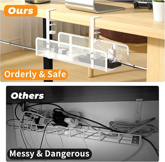 Under Desk Cable Tray - Wire Management Organizer Box, Cord Raceways for Office, Home - No Damage, No Drill